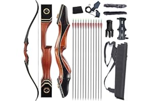 Monleap Archery 60" Takedown Hunting Recurve Bow and Arrow Set for Adult Longbow Kit Competition Shooting Right Hand Wooden Riser 30-50LB