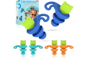 WOOTRIP Ear Plugs for Swimming Kids, 3 Pairs Waterproof & Reusable Swim Ear Plugs for Kids 6+ & Adults with Small Ears, Includes Carrying Case for Swimming, Water Sports-L Size (Blue/Cyan/Orange)