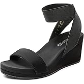 DREAM PAIRS Womens Elastic Ankle Strap Open Toe Platform Wedge Sandals Comfortable Summer Shoes for Women,Size 8.5,Black,NINI-5