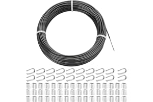 TooTaci 1/8 Wire Rope Kit, 100ft Black Vinyl Coated Aircraft Cable, 1/8 inch Stainless Steel Wire Rope with 50pcs M3 Crimping