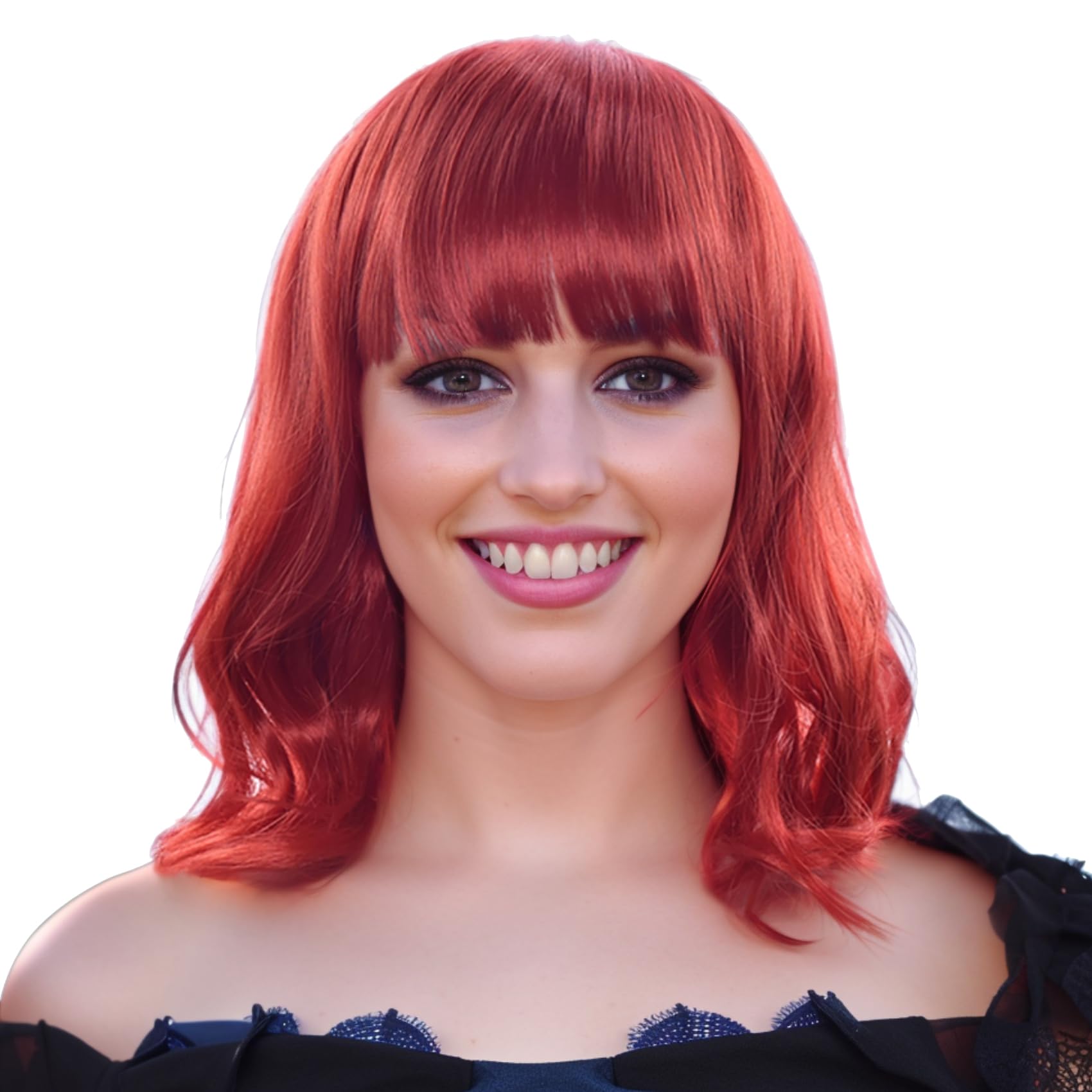 IMISSU Short Curly Hair Bob Wigs Cosplay Wig with Bangs Halloween Costume Party Headwear for Women (Red)