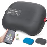 Hikenture Ultralight Inflatable Camping Pillow with Removable Cover, Grey | Ergonomic Form, Compact Portable Design, Washable Air Pillow for Backpacking, Hiking, Beach and Travel
