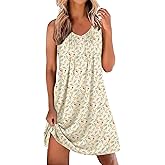 Ekouaer Nightgowns for Women Sleeveless Sleep Shirt Tank Night Gown V Neck Chemise Pleated Night Shirt Soft Sleep Dress