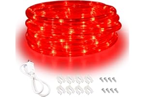 AREFUL Red LED Lights, 16ft Rope Lights, Flexible and Connectable Strip Lighting, Waterproof for Indoor Outdoor Use, 360 Beam Angle, High Brightness for Home Christmas Thanksgiving Halloween