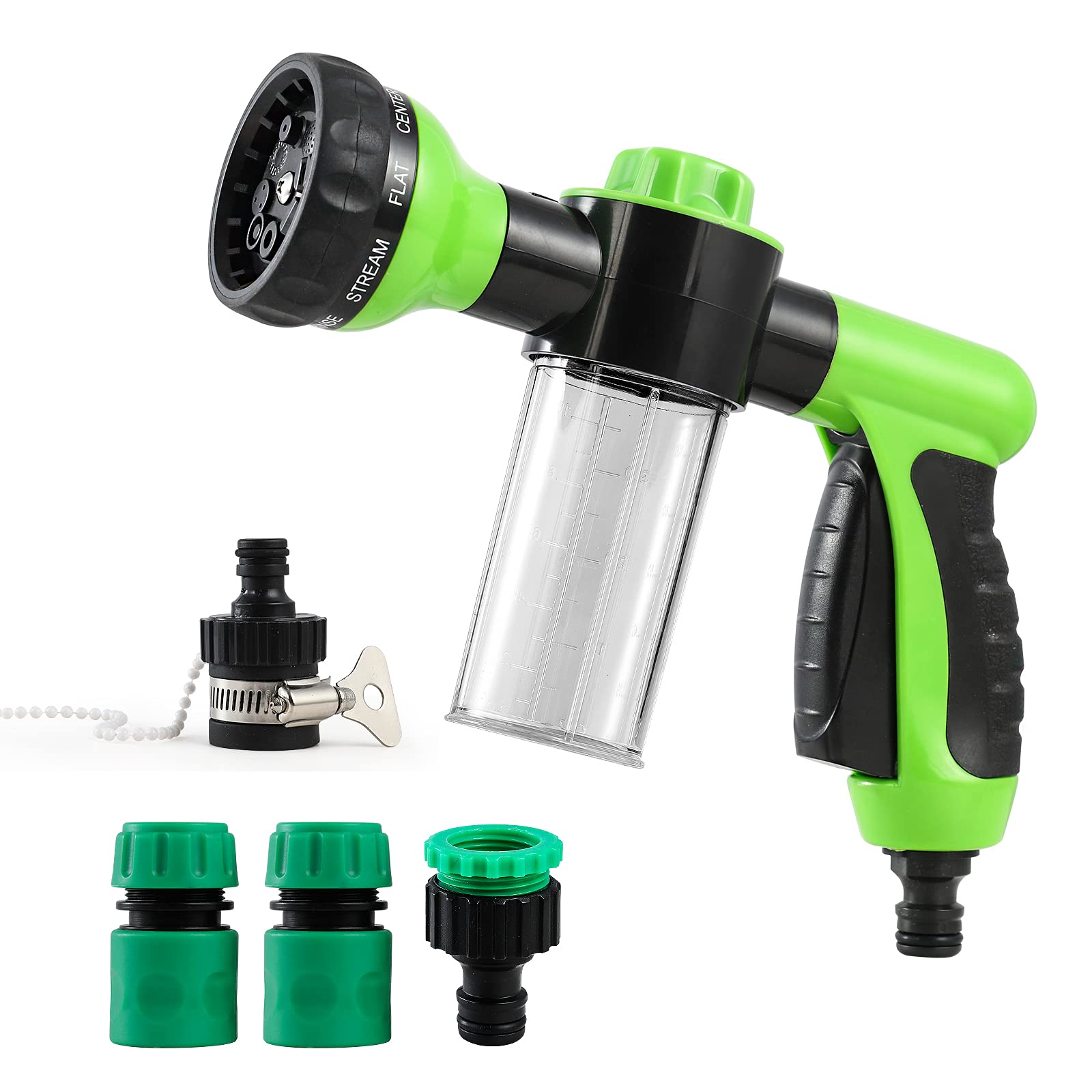 Garden Hose Pipe Spray Gun with Soap Dispenser, 8 Adjustable Patterns High Pressure Foam Hose Nozzle Sprayer