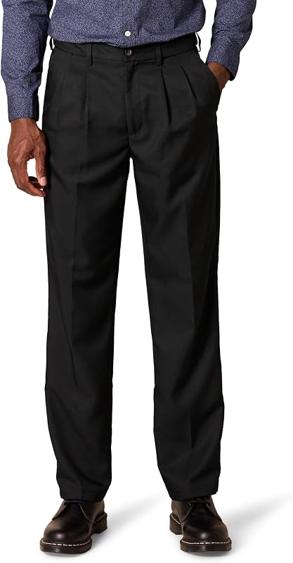 Pantalon Habillé à Pinces à Taille Ajustable Coupe Classique Homme, Noir, 28W / 28L
