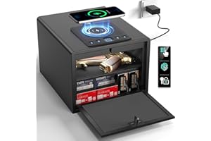 Grimtron Biometric Gun Safe for Handgun with Wireless Charging,Pistol Safe Quick Access Auto Open, Silent Mode and Adapter Nightstand Pistol-Safe up to 4 pstols (Black)