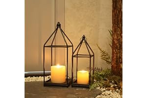 DECORKEY Luxury Lantern Decorative Outdoor&Indoor, Set of 2 (18’’&14’’) Black Metal Lanterns Decor, Vintage Hanging Candle Holder for Home Porch Wedding Centerpiece,Halloween Christmas Decorations