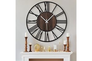 LEIKE Large Wall Clocks for Living Room,Silent,Non Ticking,Battery Operated Oversized Vintage Round Modern Wood Wall Clock for Bedroom,Farmhouse,Office Wall Decor-24 Inch(Black-Roman Numerals)