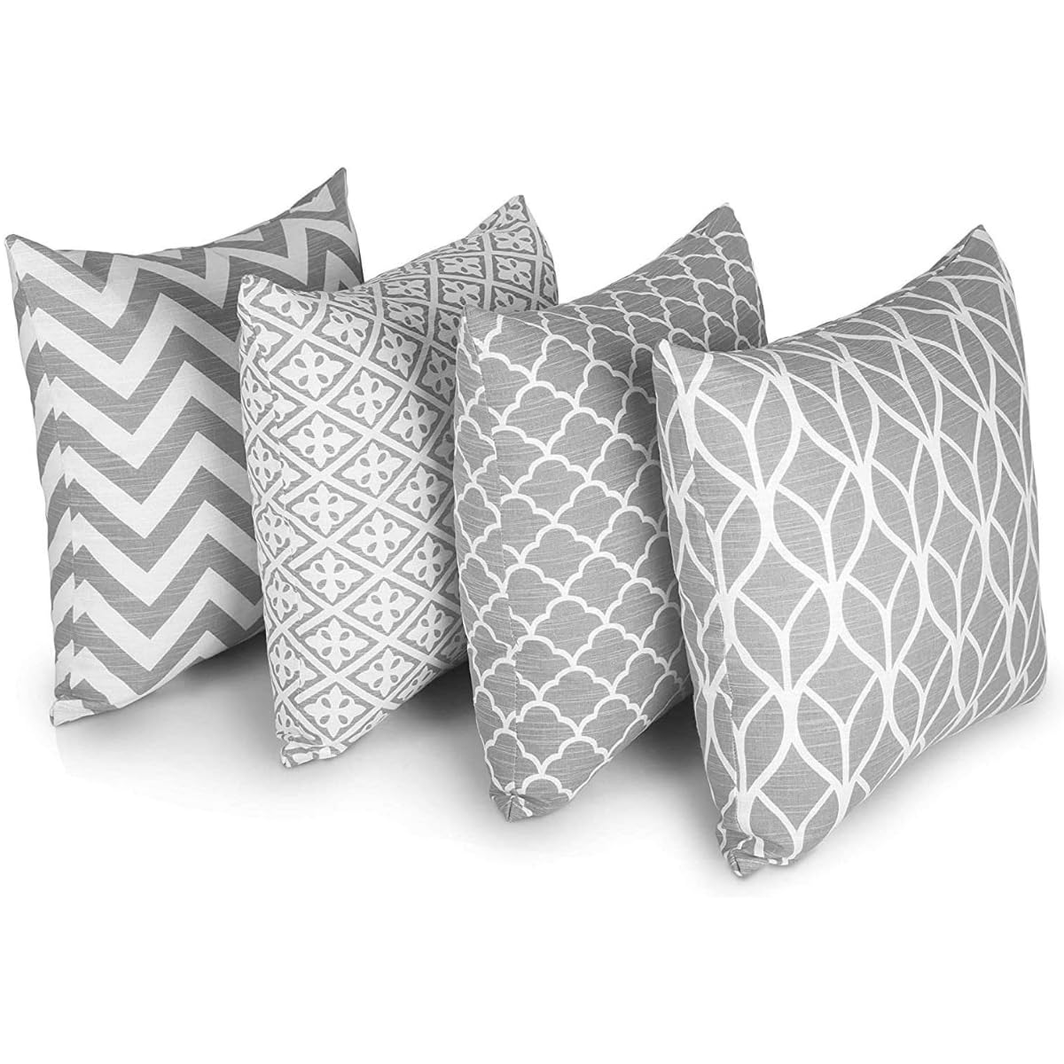 Penguin Home Set of 4 100% Slub Cotton Fabric Cushion Covers 45cm x 45cm Double Sided Square Pillow Covers with Invisible Zipper Pillow Cases for Living Room, Bedroom, Sofa (Grey) โ image 1