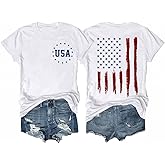 Women's 4th of July Outfits USA Shirt Memorial Day Red White and Blue Patriotic Shirts American Flag Graphic Tops