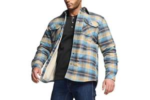 CQR Men's Flannel Shirt Jacket Long Sleeve, Winter Warm Outdoor Casual Plaid Jacket Coat with Pockets