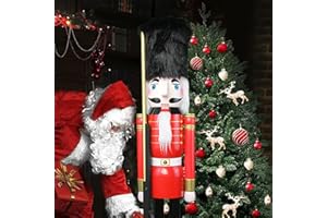ECOM-CDL CDL 48" 4ft Tall Life-Size Large/Giant Christmas Wooden Nutcracker Black Fur hat Soldier Ornament on Stand Carry Ceremonial Gun for Indoor Outdoor Xmas/Event/Ceremonies/Commercial Decoration K07