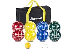 Aivalas Bocce Ball Set, 90mm/100mm/107mm Bocci Ball Set with 8 Resin Balls, Pallino, Measuring Tape, Carrying Bag, Bocce Balls Game for Outdoor Yard Backyard Lawn Beach(2-8 Players)