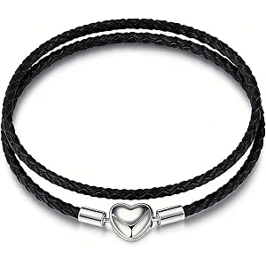 GMXLin Leather Charm Bracelet Heart Clasp Braided Wristband Wrap Compatible with Pandora Charms for Women