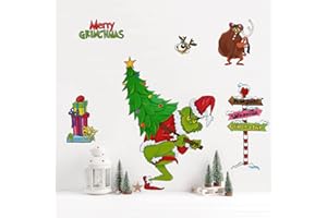 Yovkky Merry Christmas Wall Decals Stickers, Xmas Tree Sign Holiday Max Dog Decor, 2026 New Year Winter Green Red Farmhouse Home Kitchen Decorations Kids Boys Girls Bedroom Art Gift