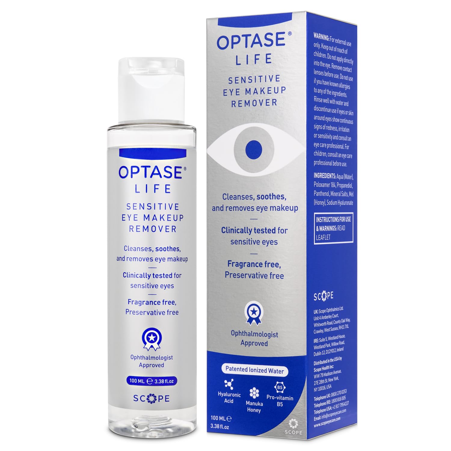 Optase Life Sensitive Eye Makeup Remover - Oil-Free and Non-Greasy Cleanser - Formulated for Sensitive Eyes - Ophthalmologist Approved - 100ml