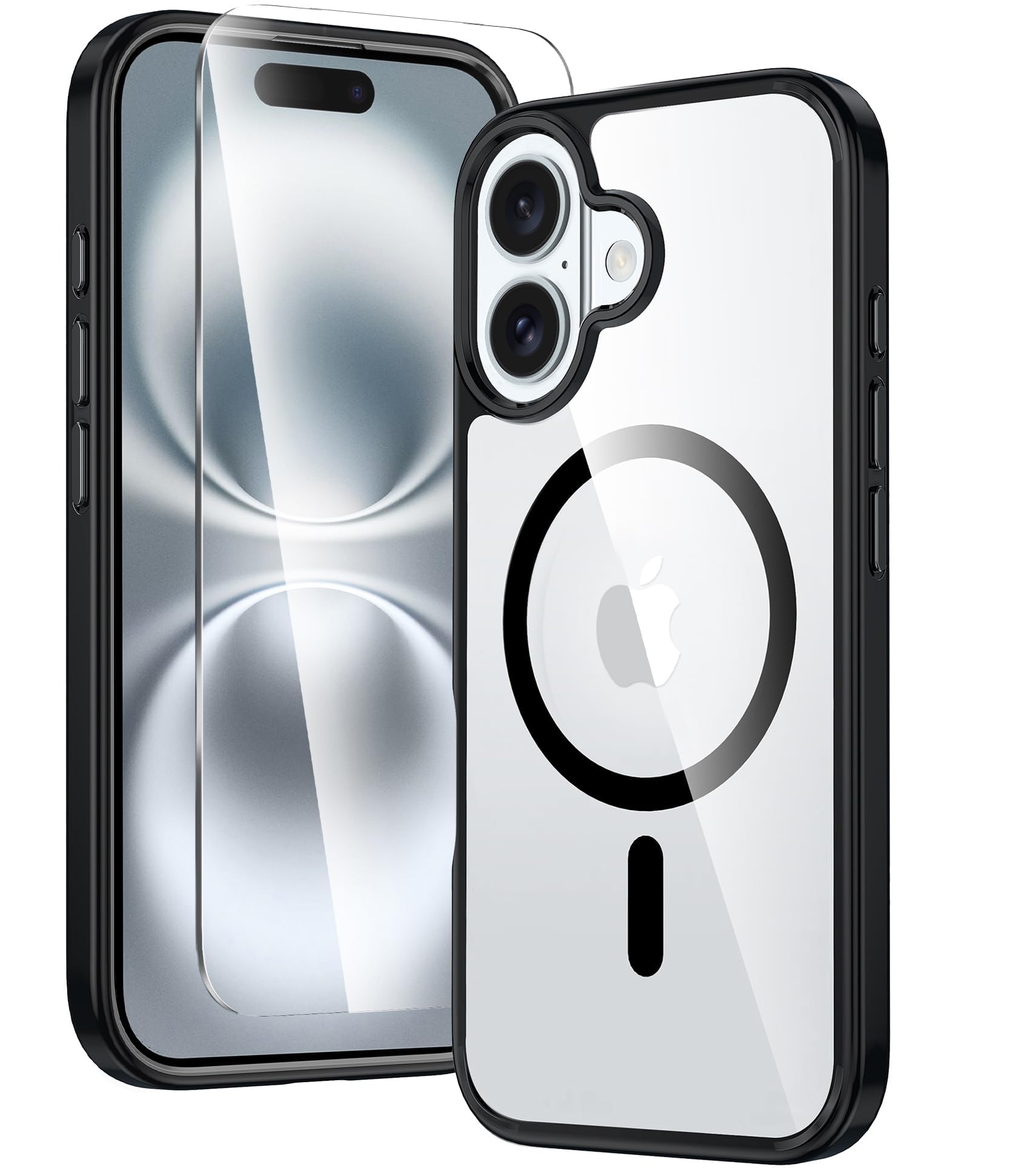 Photo 1 of FNTCASE for iPhone 16 Case: Clear Magnetic Military Grade Drop Protection Anti Yellowing Slim Case - Rugged Shockproof Protective Transparent Cell Phone Cover(Black)