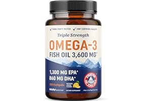 MAV NUTRITION Triple Strength DHA Omega 3 Fish Oil 3600 mg | Over 2100mg Omega-3 Fatty Acids with 860mg of DHA | 1300mg EPA | Best Essential Fatty Acids | Premium Wild Caught & Burpless Fish Oil | 120 ct.