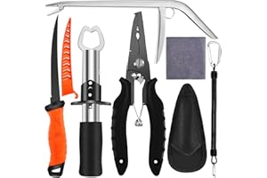 AOFUXTI Fishing Tool Kit - Fishing Pliers, Hook Remover, Fish Gripper，Fish Scale, Fish Knife, Saltwater Fishing Gear with Sharpeners, Best Gifts for Men