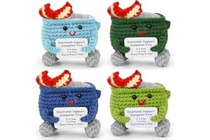 Megele 4pcs Crochet Dumpster Fire with Encouragement Cards, Cute Dumpster Fire Desk Accessories, Funny Positive Gift for Friends Women Men
