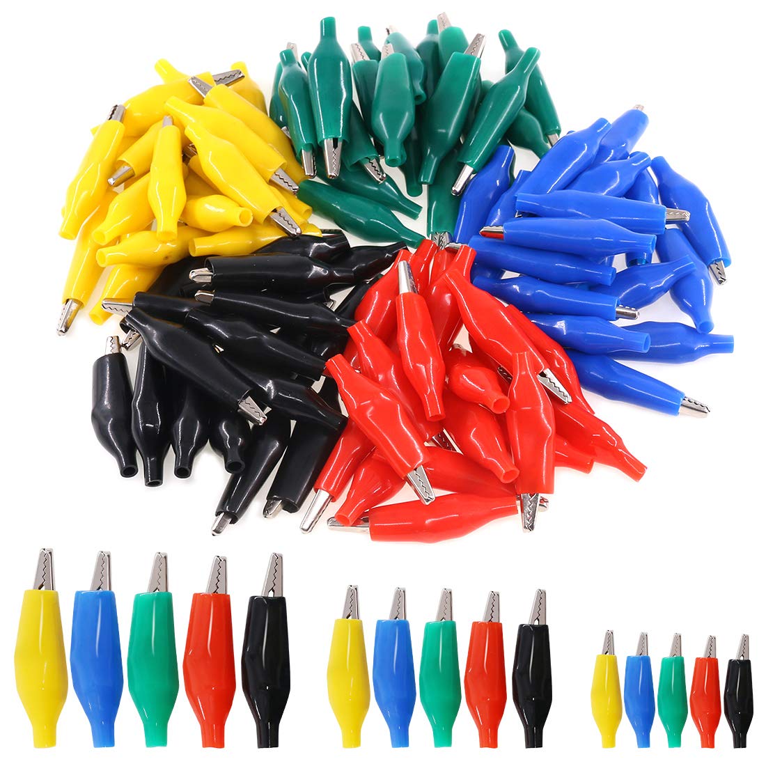GLARKS G-778 120Pcs 28mm 35mm 45mm Alligator Clips Crocodile Electrical Test Clamps Jumper Helper with Protective Insulation Cover (Black, Red, Yellow, Blue, Green)