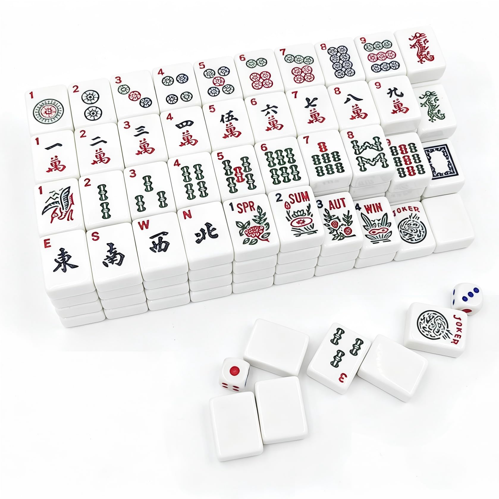 american mahjong tile set, 166 white tiles with two dices, mahjong tile game for four players, (1.2’’x0.9’’x0.51’’)