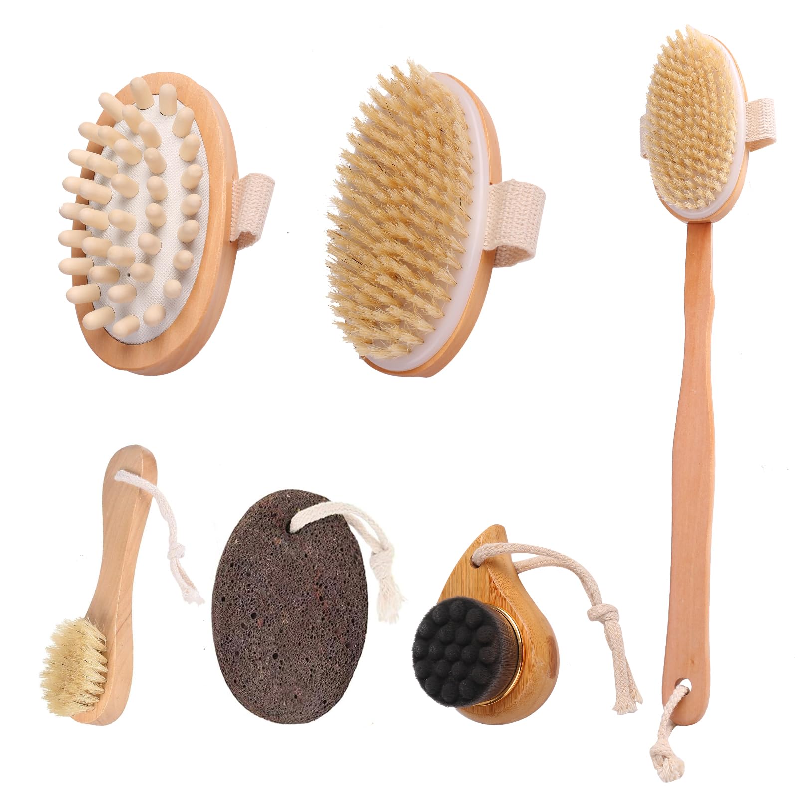 JNUYISW Back Scrubber 2 in 1 Shower Bath Brush with Pumice Stone for Feet Exfoliating Face Brush Wet or Dry Massage Body Brush Long Handle