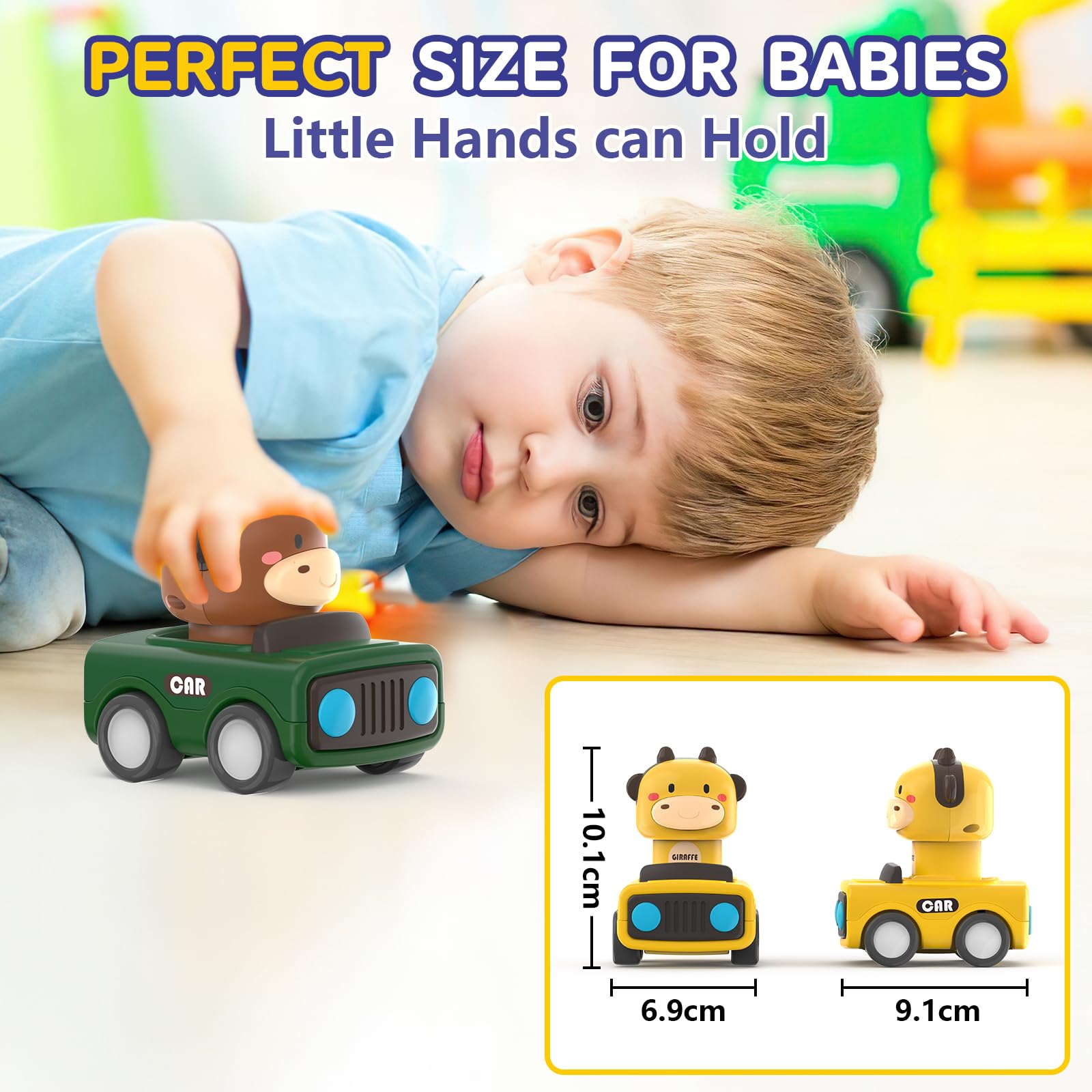 MOONTOY Auto Spielzeug ab 1 Jahr Jungen und Mädchen,4 Stück Spielzeugauto Baby-Tier-Rennwagen,Press-and-Go Spielfahrzeug Set für Kleinkinder 10 12 18 Monate,Geschenk für Kinder ab 1 2 3 Jahr 6