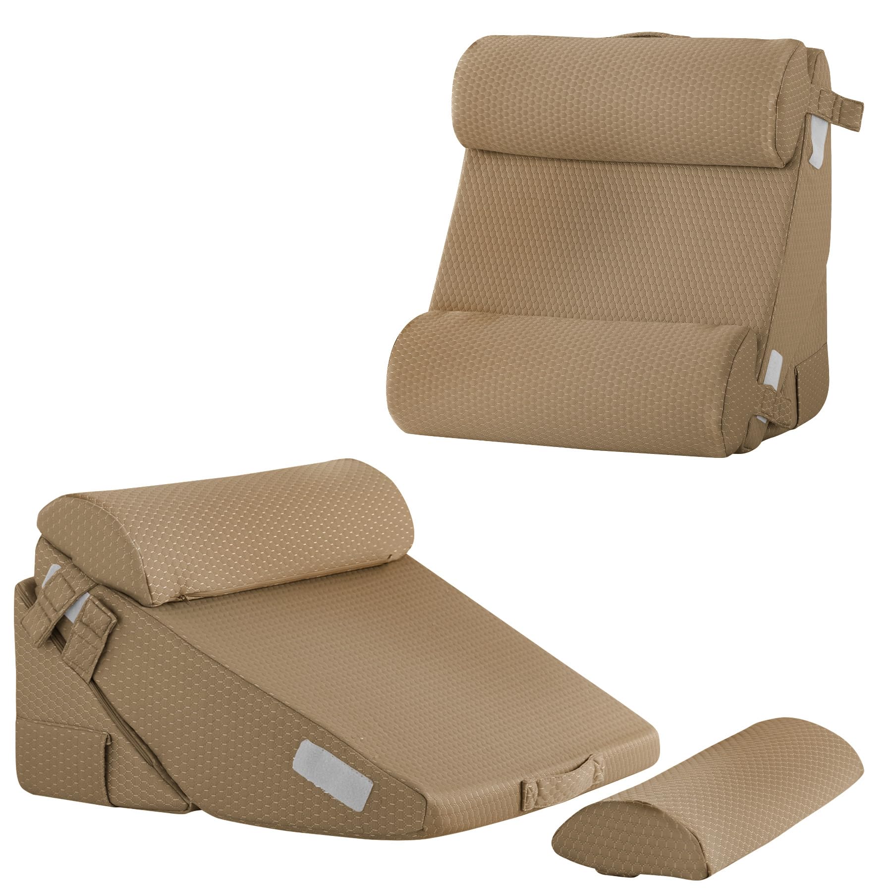 Photo 1 of Bedluxe Adjustable 4pcs Bed Wedge Pillow Set, Memory Foam Wedges Pillow Post Surgery for Back, Neck, Leg Pain Relief, Pillows Wedge for Sleeping, Sitting up in Bed, Acid Reflux and GERD, Brown