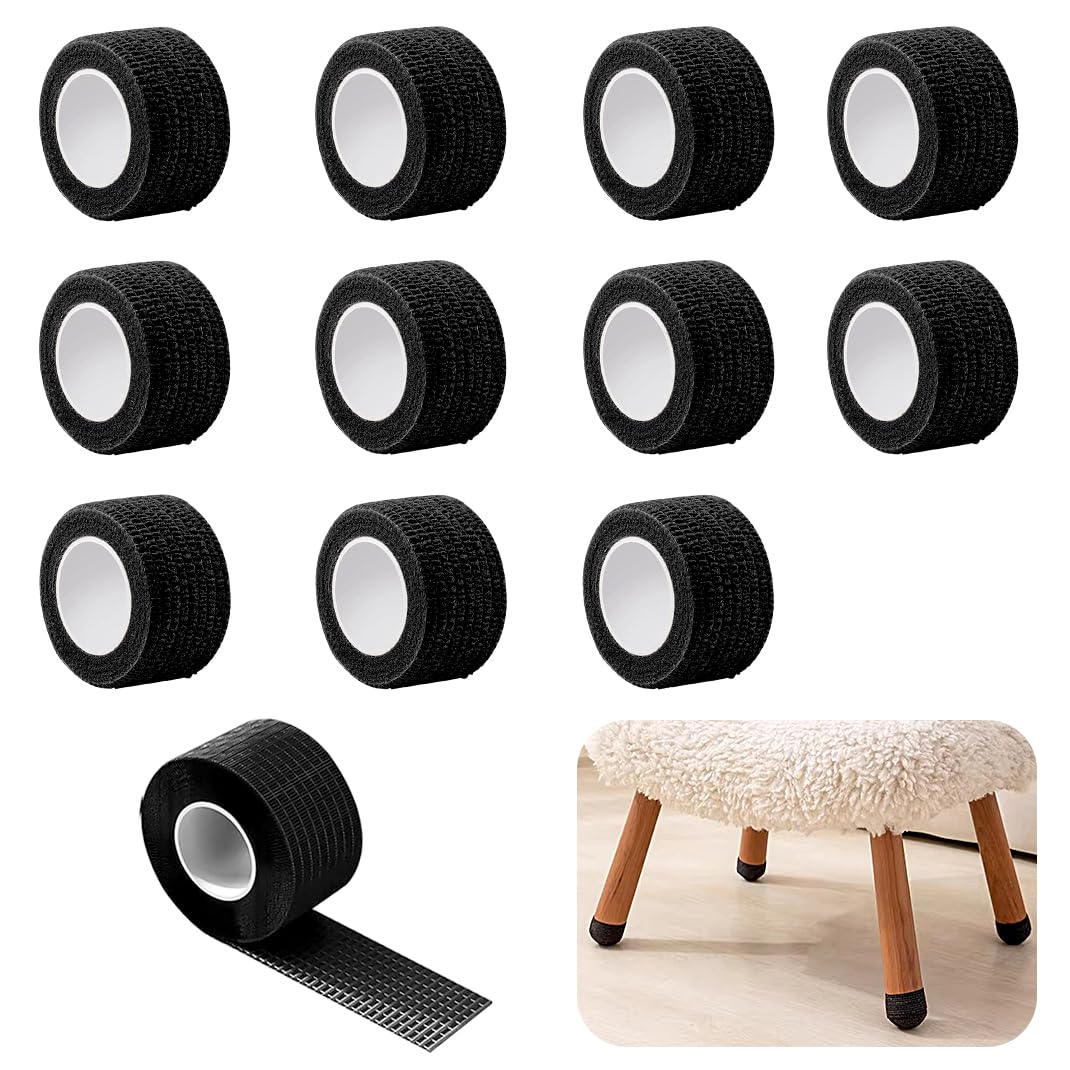 12 pcs Chair Leg Floor Protector Strips, Elastic Hand Torn No Scratch Noise Furniture Socks - 4m/158 inches Each, Chair Leg Caps Covers for Most Furniture Feet