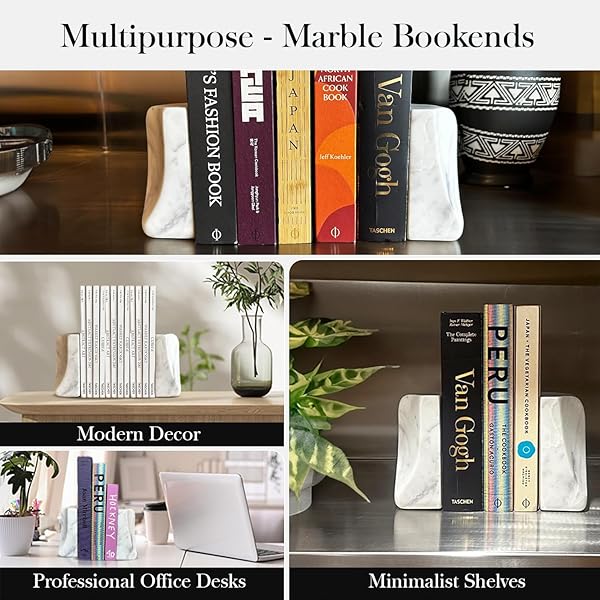 USIA WHITE MARBLE BOOKENDS – HEAVY DUTY 9.8 LBS STONE BOOK ENDS FOR SHELVES, MODERN DECORATIVE BOOK HOLDER SET OF 2 – PREMIUM HANDMADE MARBLE BOOK ENDS FOR OFFICE, LIBRARY, OR HOME DECOR