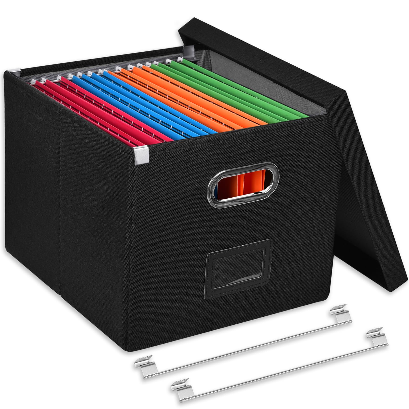 Umtiti A4-Size File Organizer Box with Lid, Letter Size, File Folder Storage, Easy Slide Durable Hanging File Box for Office/Decor/Home,Black.S-UK