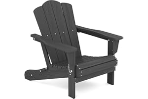 KINGYES Folding Adirondack Chair for Relaxing, HDPE All-Weather Folding Adirondack Chair, Stackable, Arm Rest, Ergonomic, Grey