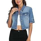 MISS MOLY Women's Cropped Denim Jackets Summer Short Sleeve Classic Casual Jean Jackets