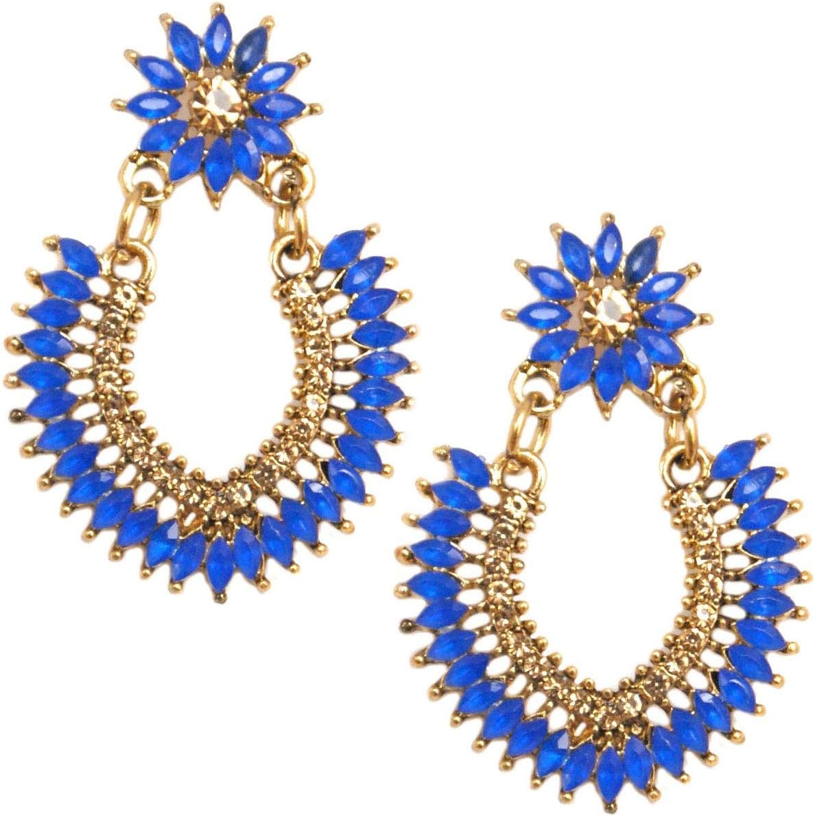 Pahal Traditional New Designer Blue Gold Jhumka Earrings Kundan South Indian Wedding Jewelry Set