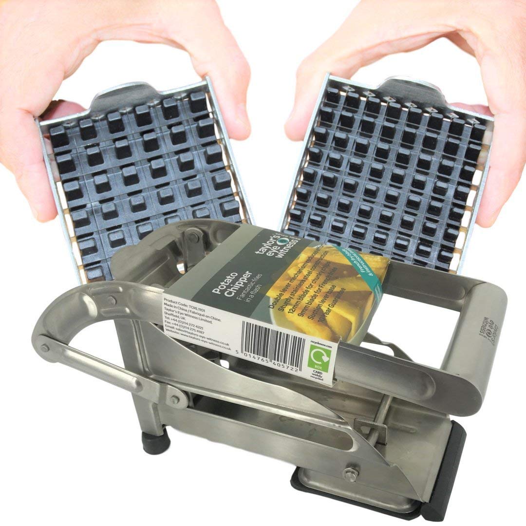 Vegetable and Potato Chip Cutter – Professional Grade Stainless Steel French Fry Chipper with Interchangeable Blades. Slice Spuds, Fruit, Veg into Finger Sticks with Ease. by Taylors Eye Witness …