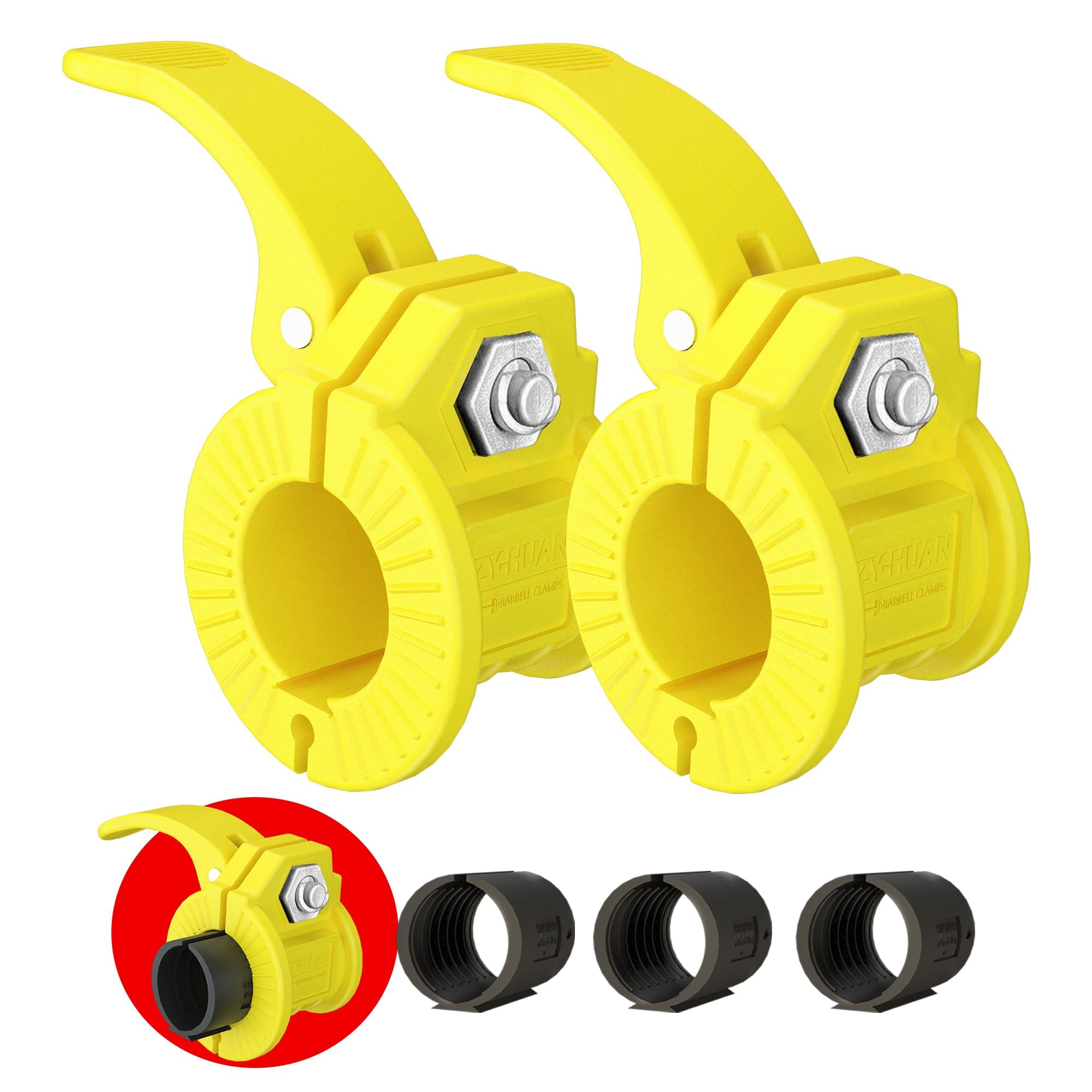 Barbell Clamps Pair of 1" inch or 2" Inch Pro Collar Adjustable Weight Bar Clips Fast Release Perfect for Pro Crossfit Strong Lifts and Olympic Fitness Training Supplies (Yellow 0.98-1.18inch)