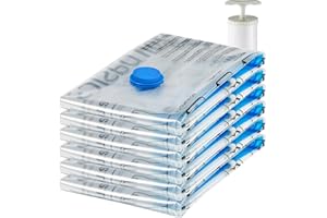 Amazon Basics Vacuum Compression Space Saving Storage Bags with Hand Pump for Clothes Packing, Jumbo, Clear, Pack of 6