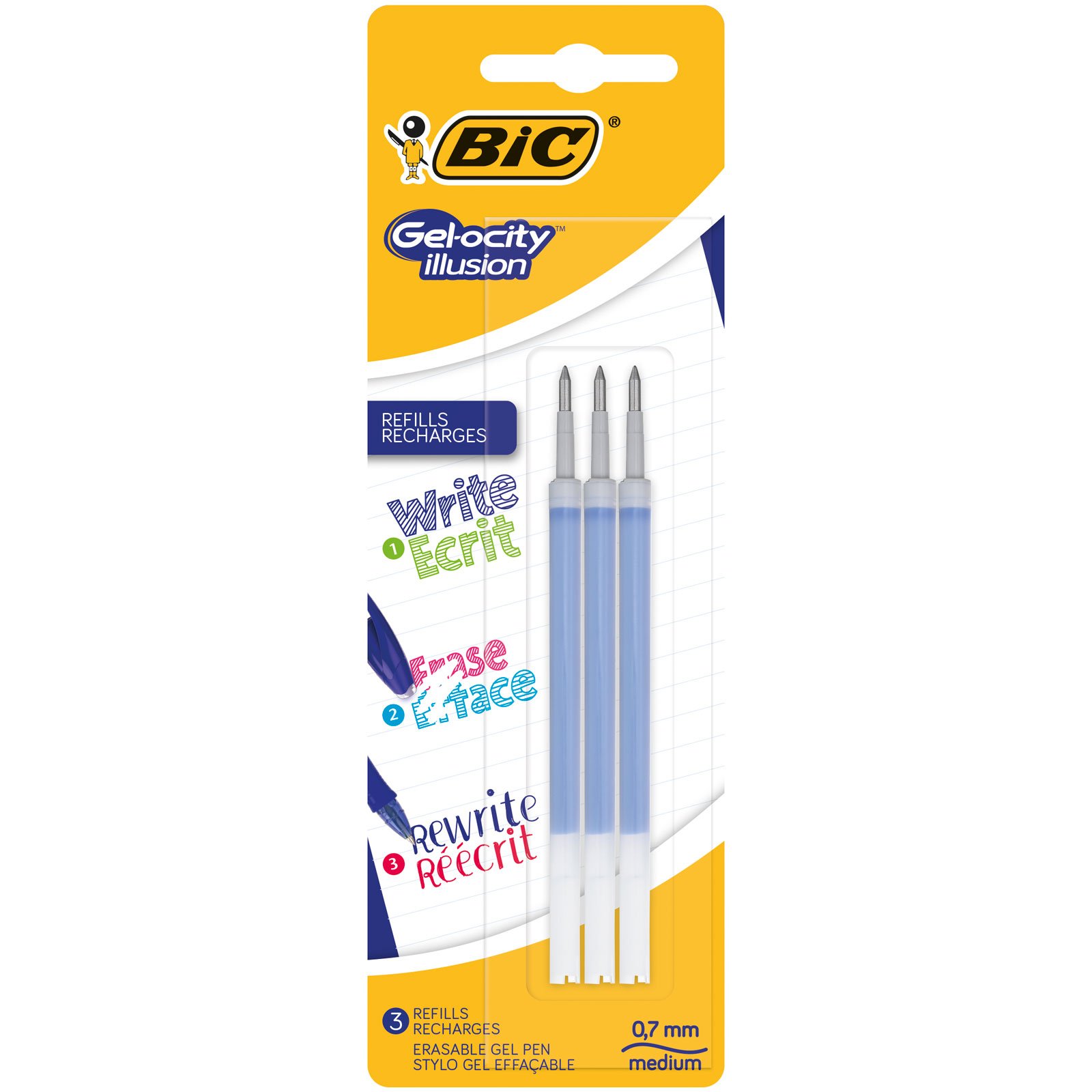 Bic 944021 Gel-ocity Illusion Erasable Gel Pen Refills - Blue (Pack of 3)