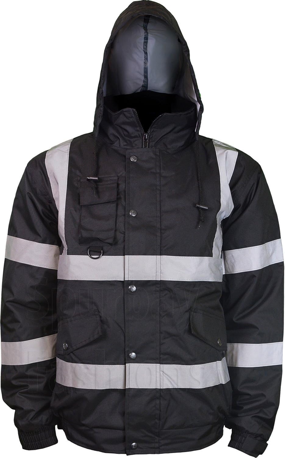 ST Workwear Mens High Visibility Jacket with Hood Black M to 5XL
