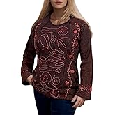 Agan Traders 2026 Boho Rib Knit Cotton Stonewashed Embroidered Tops - Tie-dye Long Sleeve Women's Blouses Sweatshirts