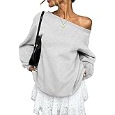 EasyGala Womens Fleece Lined Sweatshirt Off Shoulder Long Sleeve Pullover Top Oversized Shirt Basic Slouchy Clothes 2026