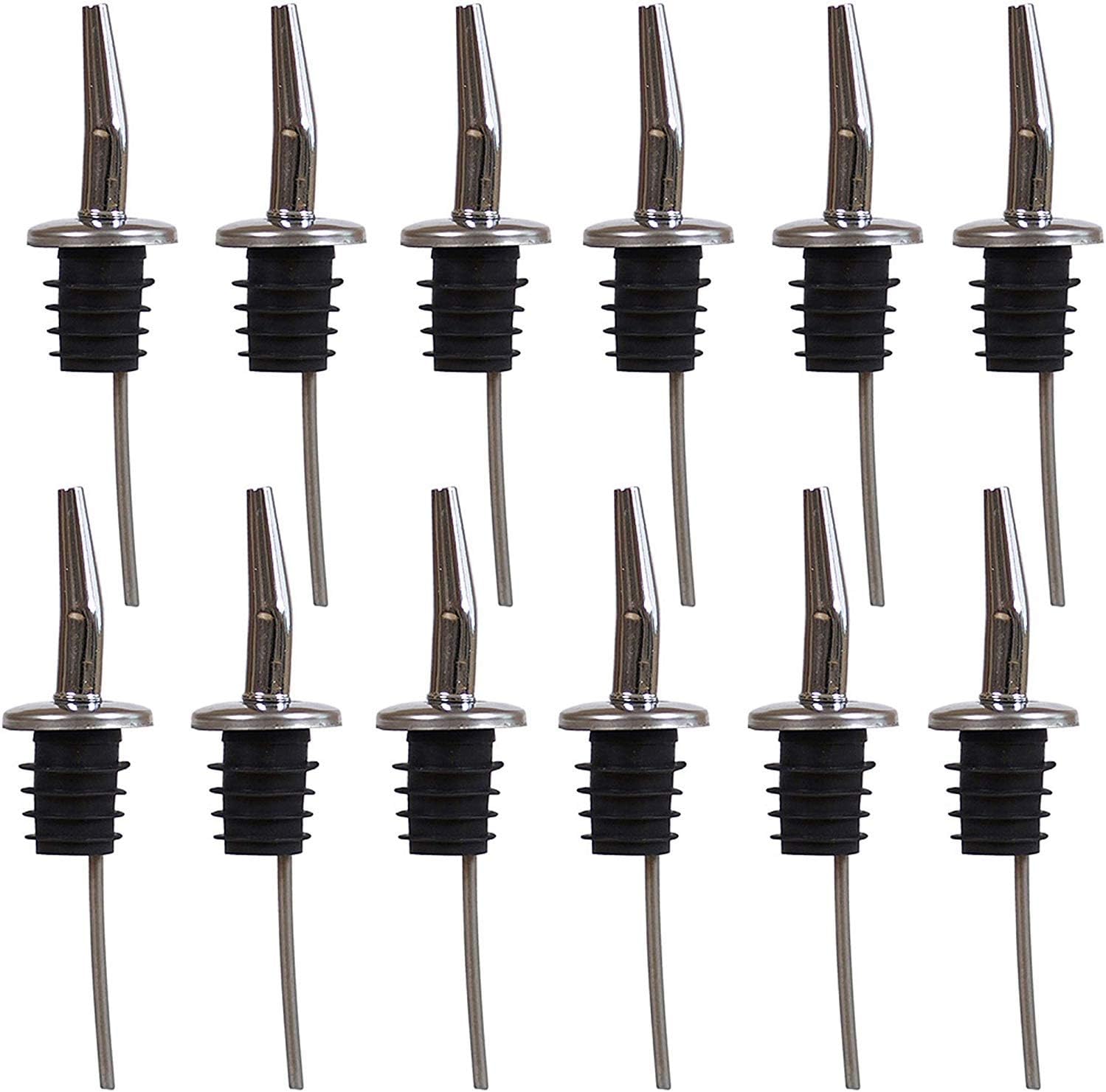 12 Stück Edelstahl Flaschenausgießer – konische Ausgießer & Portionierer mit Gummidichtung für Flaschen – Eingießer und Dosierer für z.B. Spirituosen, Öl, Wein & Cocktails