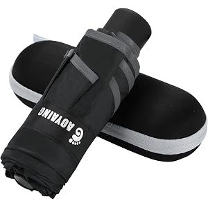 GAOYAING Compact Travel Umbrella with Reflective Safety Strips (300ft Visibility) - Ultra Portable 6.9" Folded Windproof Rain