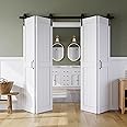 Bifold Barn Door 80" x 84", MDF Bi-Fold Sliding Closet Doors with Hardware Kit Included, Pre-Finished Easy Assembly, Water-Proof PVC Surface & Save Space, H-Frame, 88" Track for 4 Doors,White