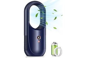 RELEXNOW 13.8" Bladeless Desk Fan - 6 Speed Modes, Small Bladelss rechargeable fan with 6000mAh Battery, Quite Office fan, Easy to Clean & Touch Control, Desk Fan Small Quite for Office, Bedroom