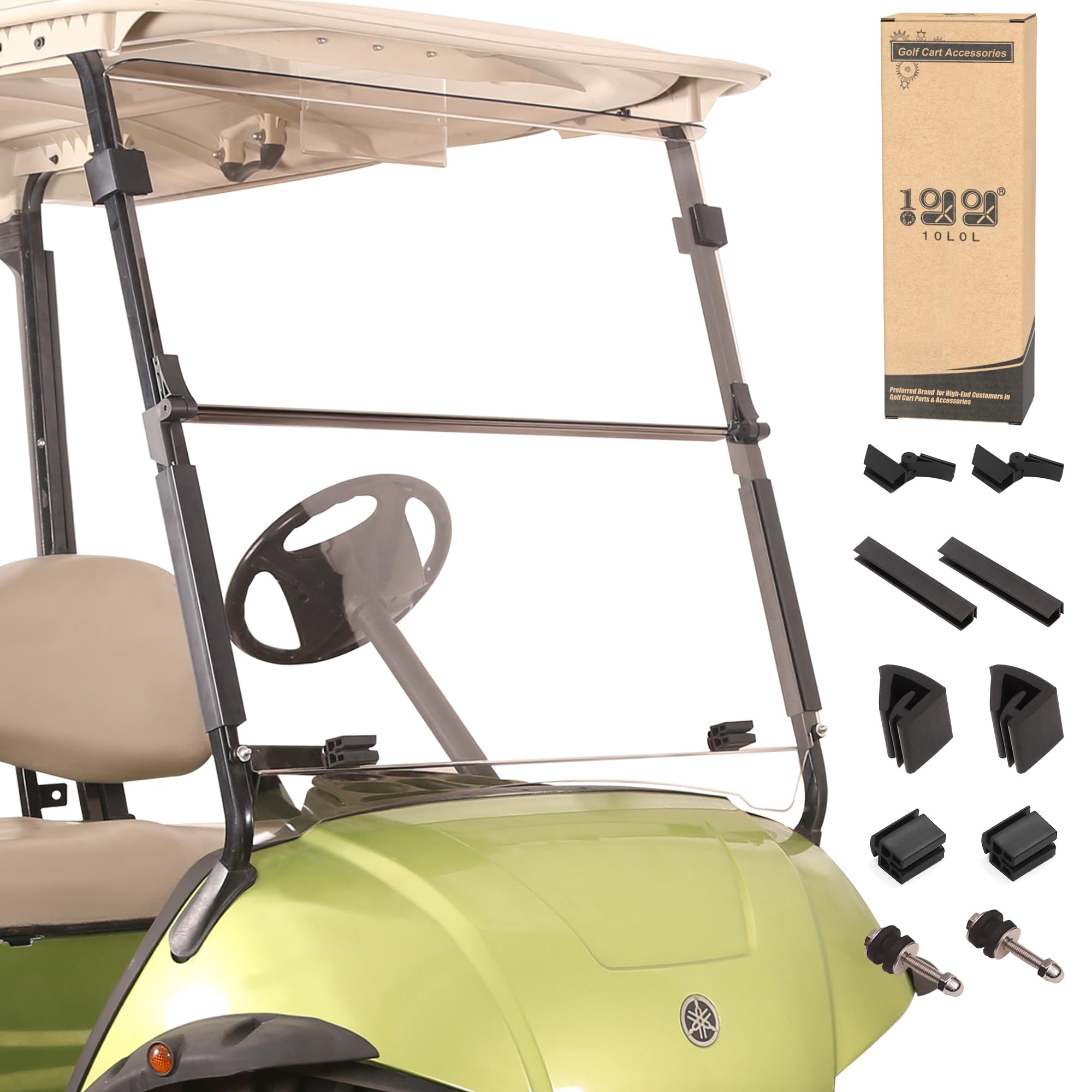 Photo 1 of 10L0L Golf Cart Foldable Windshield 3/16" (5MM) Thicken Only for 2007-2016 Yamaha Drive(G29), Fits 1"×1" Struts Rail Front Folding Acrylic Windshield Replacement, Included Mounting Hardware - Clear