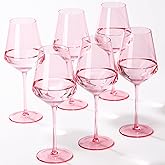 SIPBYSOP Pink Wine Glasses Set of 6, Handblown Colored Wine Glasse,Pink Coloful Glassware,17OZ for Red or White Wine,Valentines Day Gifts For Her,Valentines Day Decorations