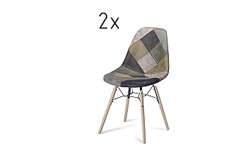 Furnhouse Modern Skandinavisch Design Retro Vintage Esszimmer Wohnzimmer Blau Patchwork Polsterstuhl Sun 2er Set Massivholz Metall L47xb57xh97 Cm Amazon De Kuche Haushalt